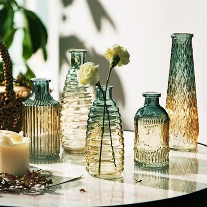 Retro-geprägte transparente dekorative Vase, Wohnzimmer-Farbverlauf, Haus-Blumenarrangement-Dekorationen, hydro-ponische Glasvase - Unique Outlet