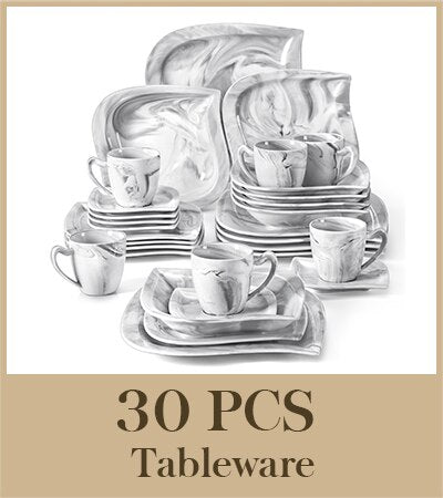 30/60 Teiliges Weißes Porzellan Dinner-Set mit Tassen, Untertassen, Dessertteller, Suppenteller, Dinnerteller und Tischbedarf für 6/12 Personen - Unique Outlet