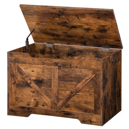 Aufbewahrungs-Sitzbank mit Deckel und Stauraum, retro-Spielzeugkiste-Organizer mit U-förmigem Ausschnitt und Sicherheits-Scharnier, Holz - Unique Outlet