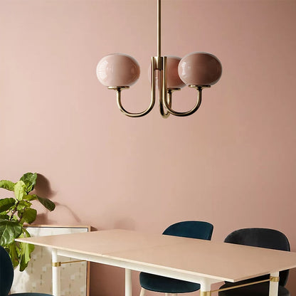 Retro Hängeleuchte im französischen Landhausstil mit rosa-weißem Glas für Wohnzimmer, Schlafzimmer & Hotel - Unique Outlet