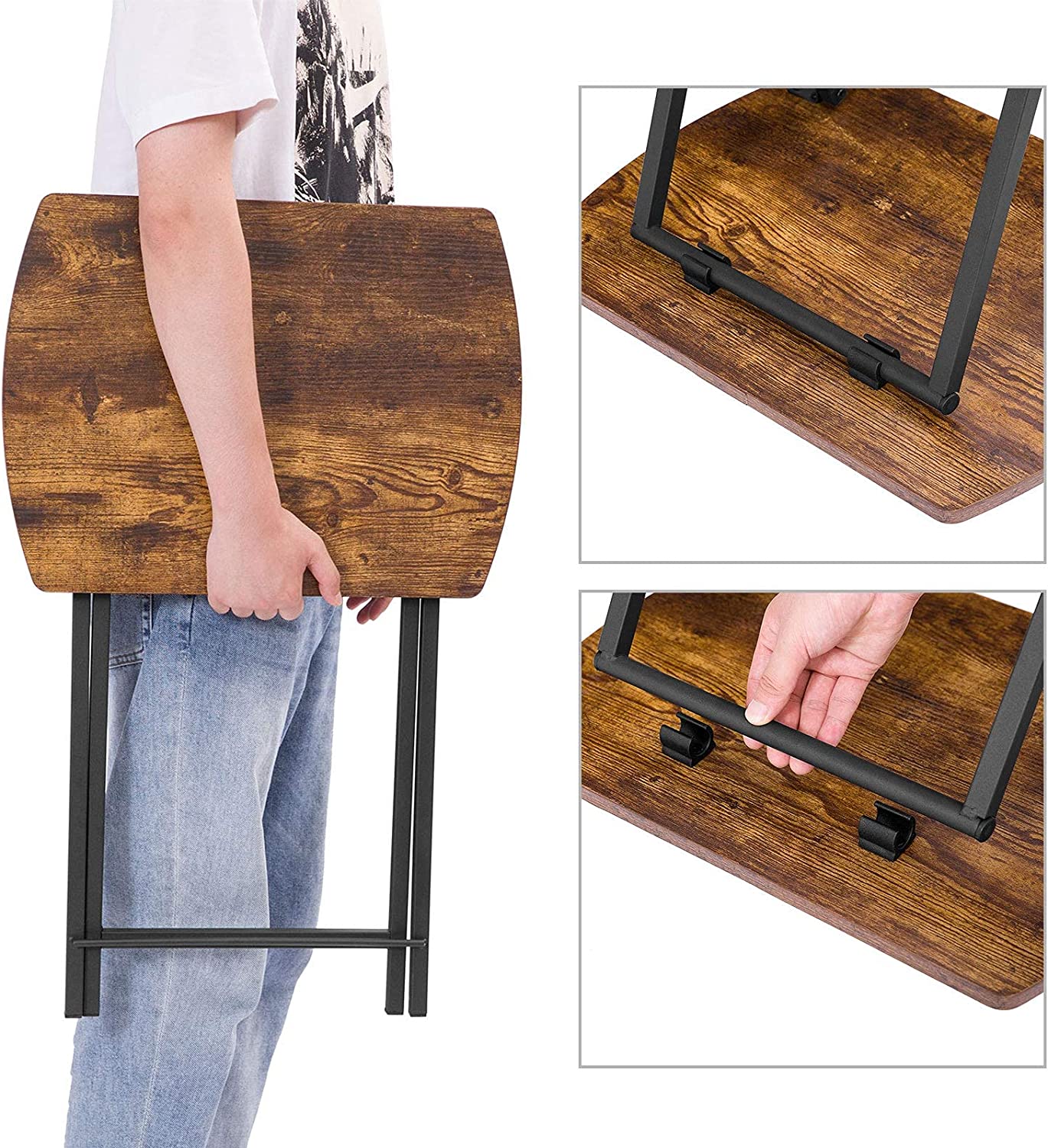 Klappbarer Beistelltisch, kleiner Sofatisch, Couchtisch, TV-Tablett im industriellen Stil, Serviertisch und Snack-Tisch für kleine Räume - Unique Outlet