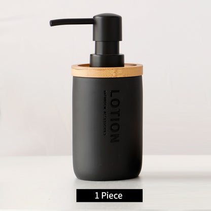 Bad-Accessoires Set oder einzeln Seife Lotion Dispenser Zahnbürstenhalter Seifenschale Becher Pumpe Flasche Tasse Holz Schwarz oder Weiß - Unique Outlet