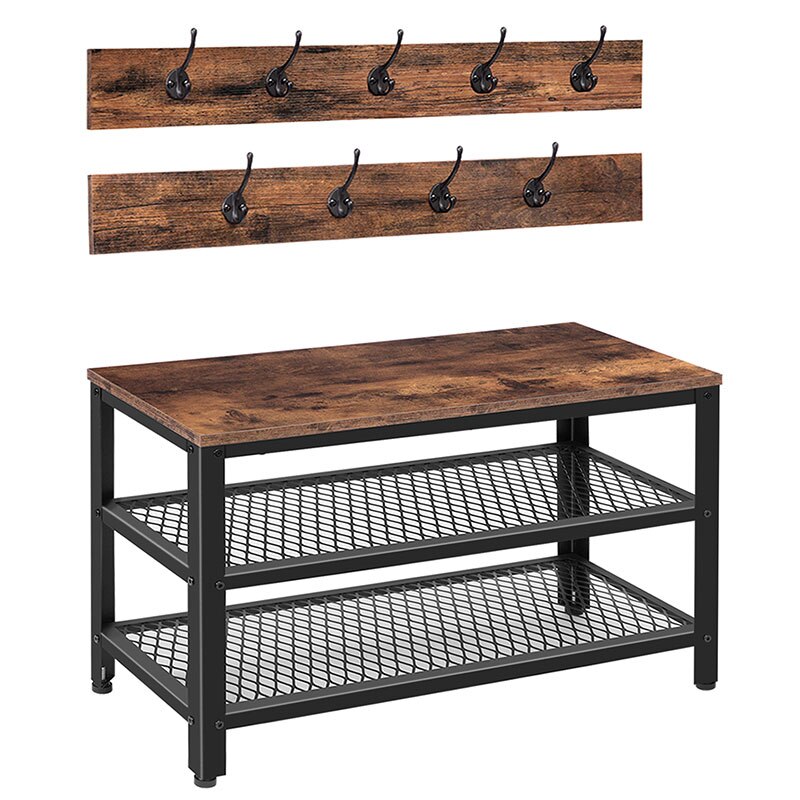 Flurbank im 3-in-1-Design, Eingangsbank mit Aufbewahrung und 9 Jackenhaken - Unique Outlet