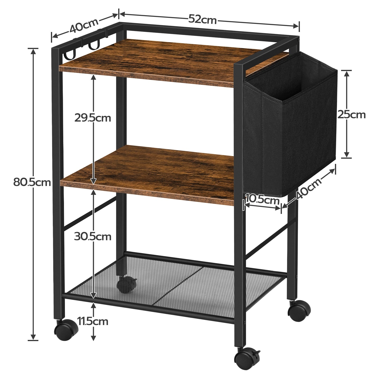 Schreibtischständer mit Rollen und verstellbaren Regalfächern - Unique Outlet