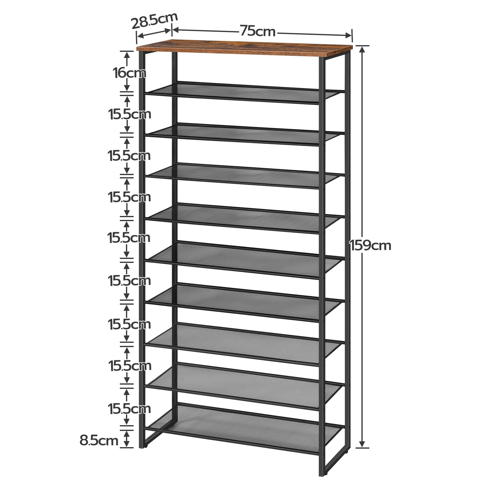 10-Etagen-Schuhregal mit großer Kapazität, Schuhorganizer-Regal, hoher schlanker Schuhschrank, Schuhaufbewahrung für Eingangsbereich, Flur und Schrank - Unique Outlet