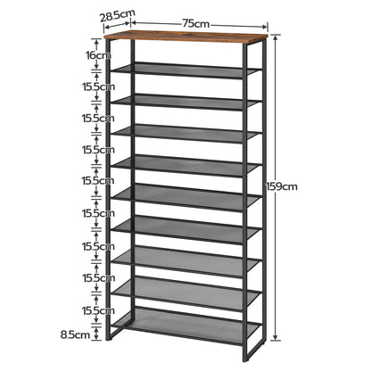 10-Etagen-Schuhregal mit großer Kapazität, Schuhorganizer-Regal, hoher schlanker Schuhschrank, Schuhaufbewahrung für Eingangsbereich, Flur und Schrank - Unique Outlet