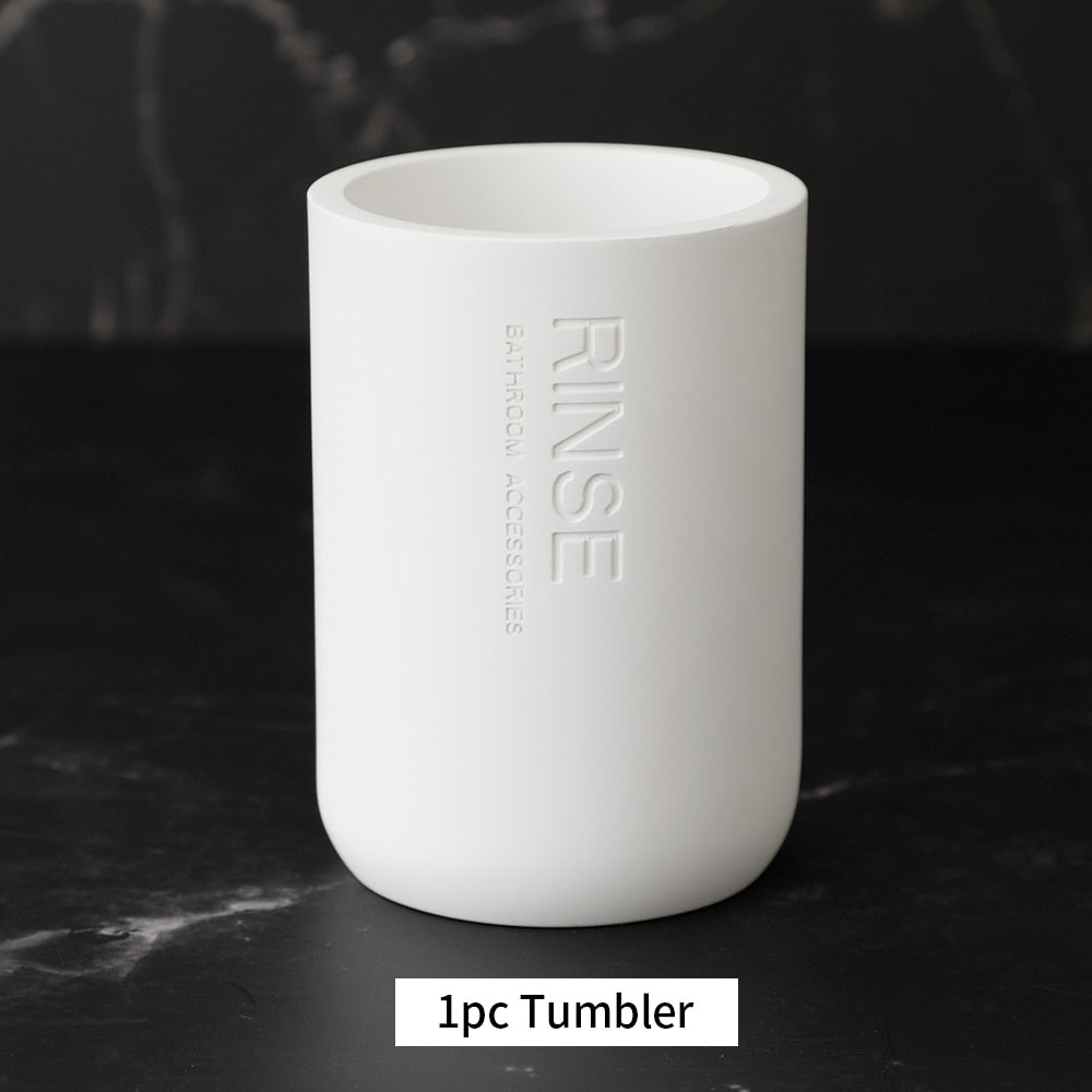 Bad-Accessoires Set oder einzeln Seife Lotion Dispenser Zahnbürstenhalter Seifenschale Becher Pumpe Flasche Tasse Holz Schwarz oder Weiß - Unique Outlet