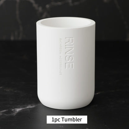 Bad-Accessoires Set oder einzeln Seife Lotion Dispenser Zahnbürstenhalter Seifenschale Becher Pumpe Flasche Tasse Holz Schwarz oder Weiß - Unique Outlet