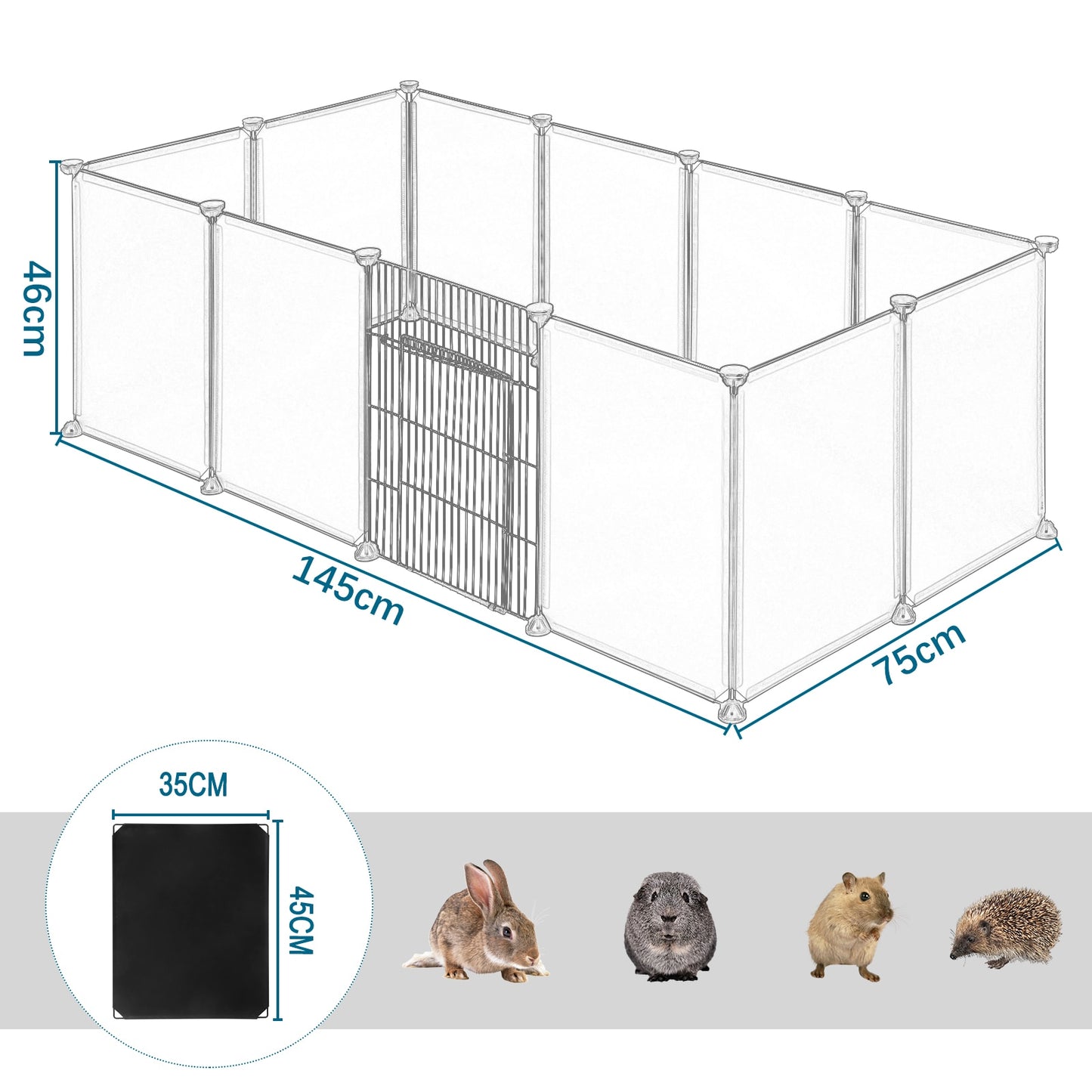 DIY Metall Draht Tierlaufstall mit Tür, 11-teiliges modulares Gehege für Kleintiere wie Meerschweinchen, Kaninchen, Hamster und Igel - Unique Outlet