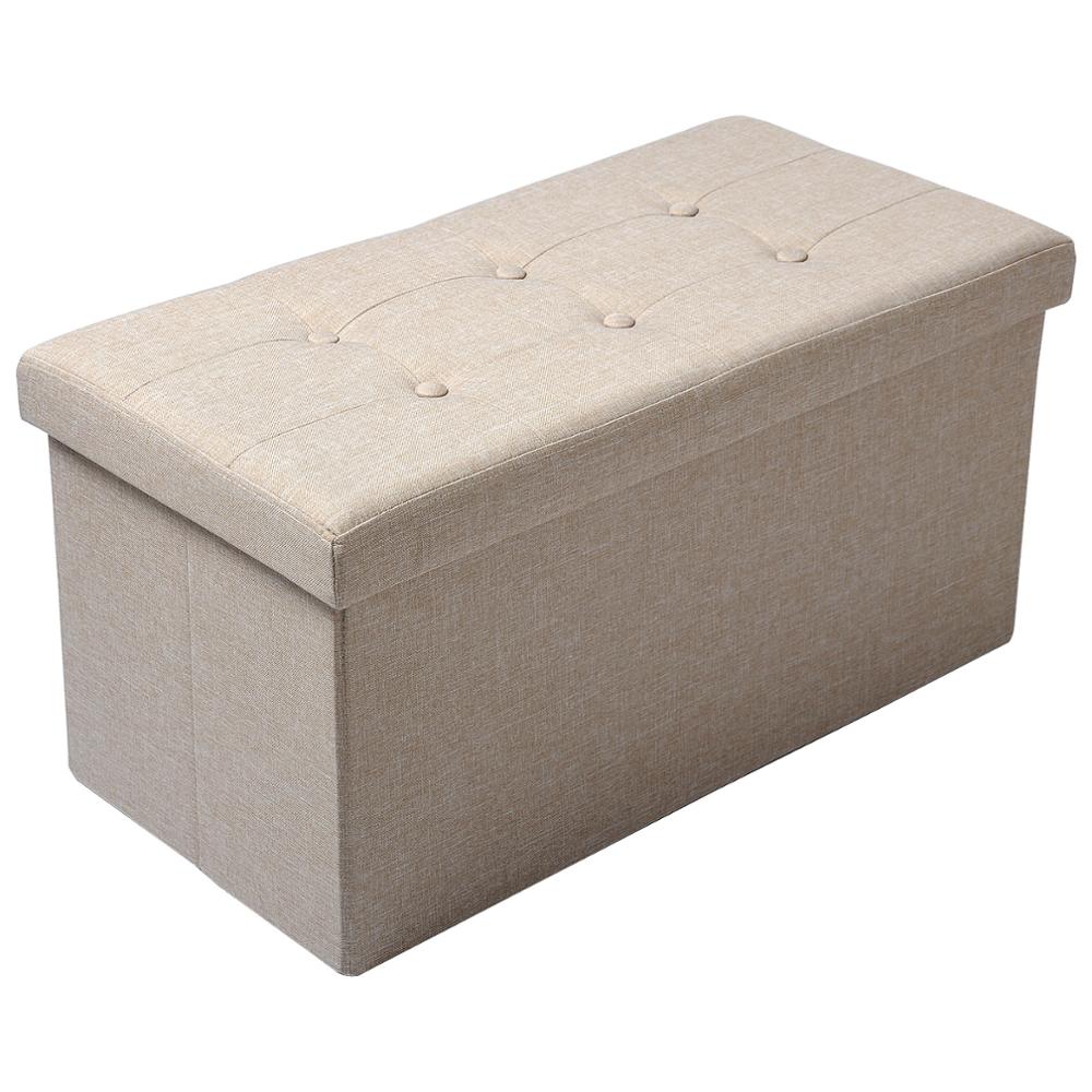 Faltbarer Aufbewahrungshocker mit gepolsterter Sitzfläche und abnehmbarem Deckel - Leinenstoff, 80L Kapazität, 300 kg Tragkraft, verschiedene Farben. - Unique Outlet