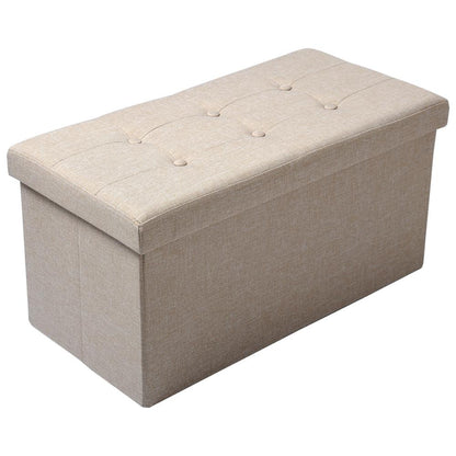 Faltbarer Aufbewahrungshocker mit gepolsterter Sitzfläche und abnehmbarem Deckel - Leinenstoff, 80L Kapazität, 300 kg Tragkraft, verschiedene Farben. - Unique Outlet