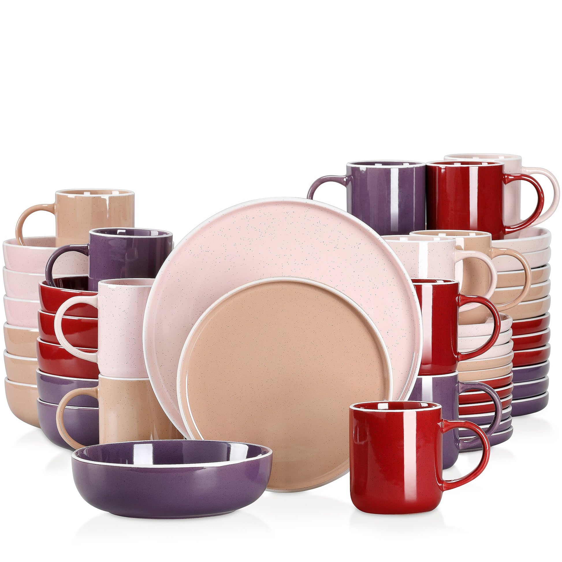 16/32/48 teiliges weißes Stoneware-Set mit Sesame Glaze Ceramic Dinnerware-Set - Unique Outlet