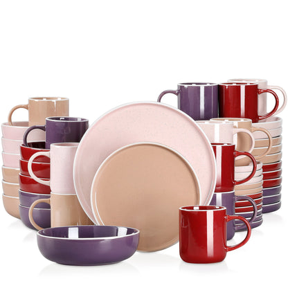 16/32/48 teiliges weißes Stoneware-Set mit Sesame Glaze Ceramic Dinnerware-Set - Unique Outlet