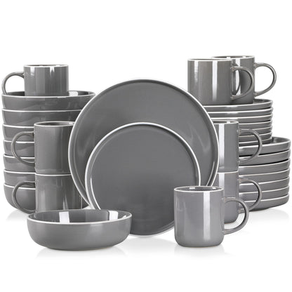 16/32/48 teiliges weißes Stoneware-Set mit Sesame Glaze Ceramic Dinnerware-Set - Unique Outlet