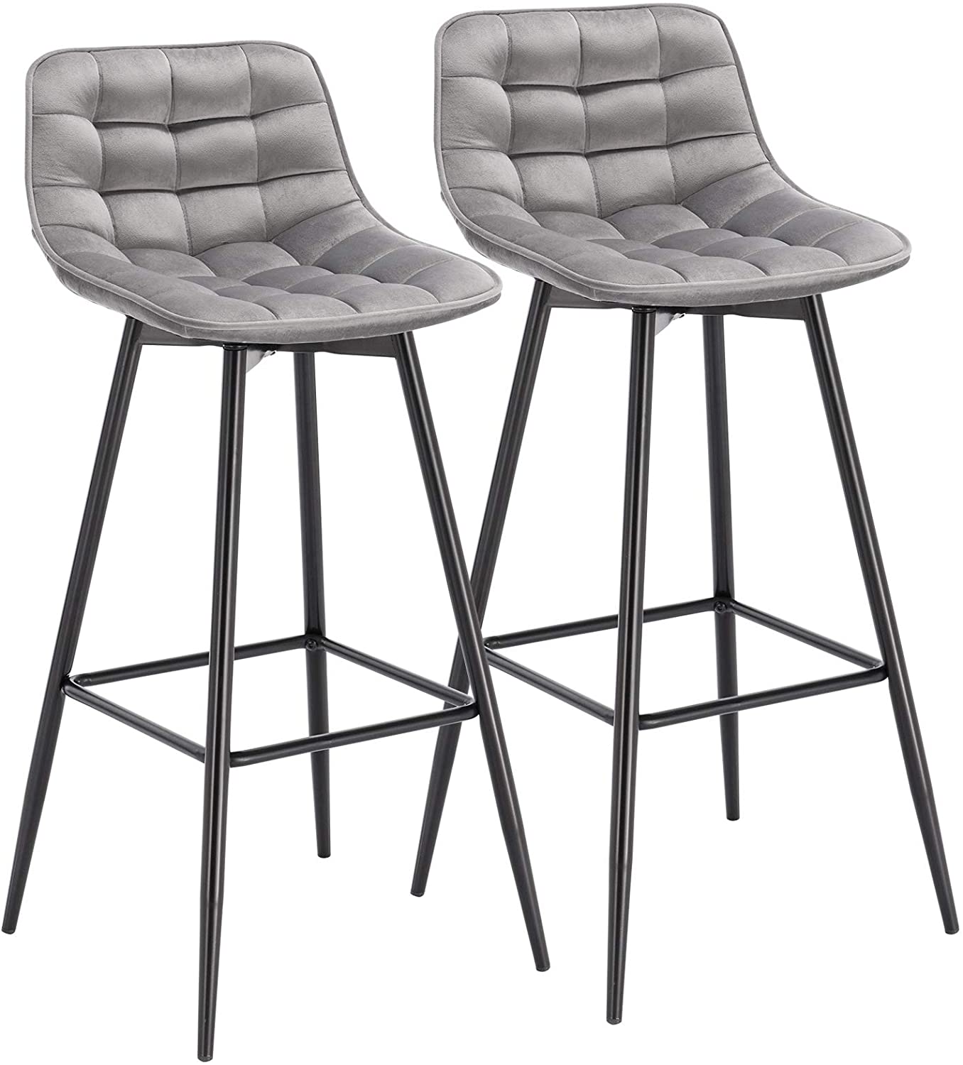 2 teiliges Designer Barhocker Set mit Leder/Velvet Sitz und Fußstütze aus Metallgestell für Zuhause und Bar Bistro - Unique Outlet