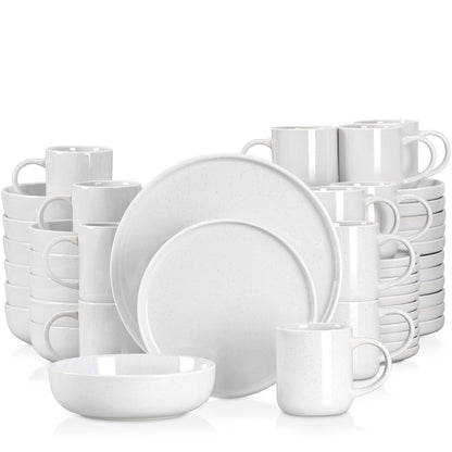 16/32/48 teiliges weißes Stoneware-Set mit Sesame Glaze Ceramic Dinnerware-Set - Unique Outlet