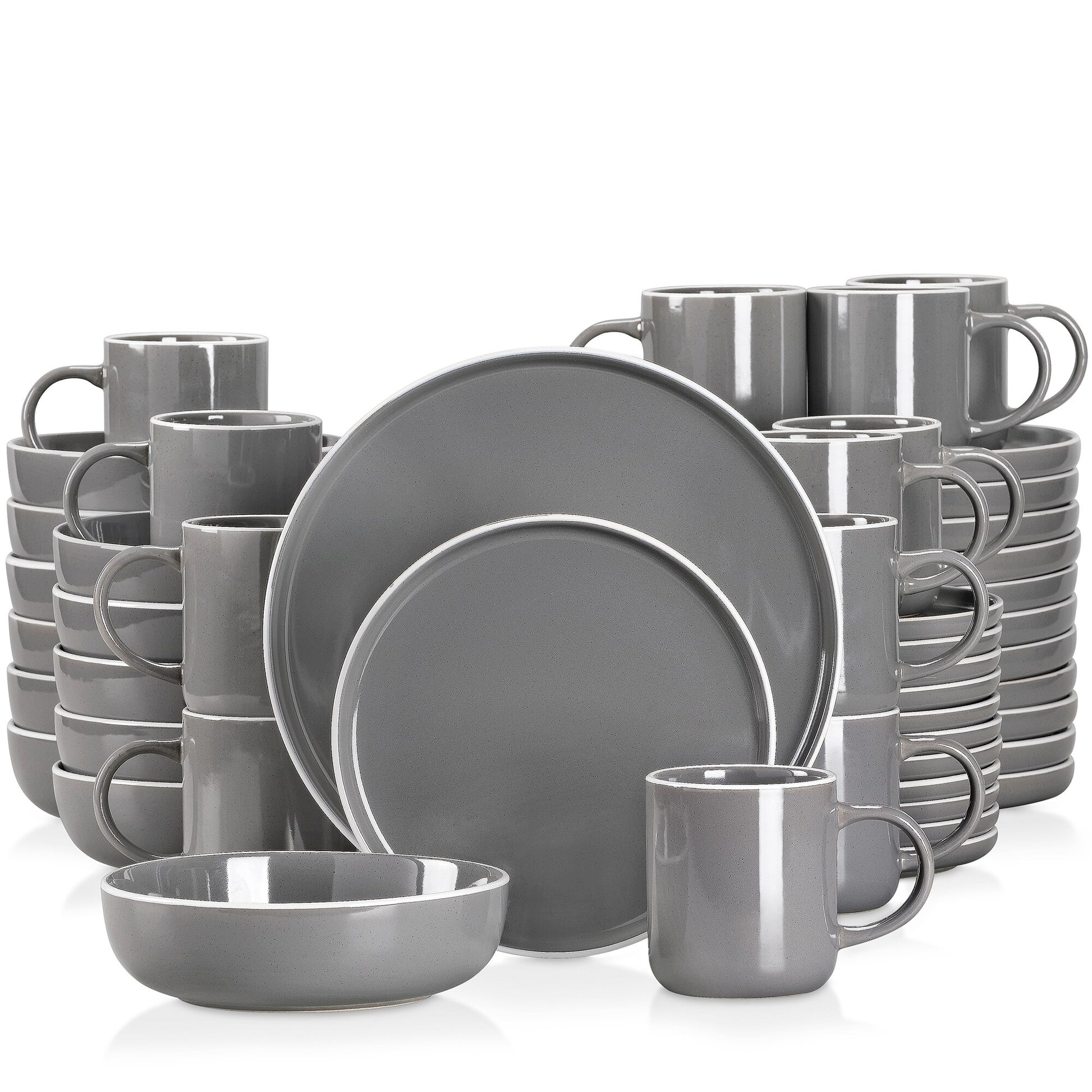 16/32/48 teiliges weißes Stoneware-Set mit Sesame Glaze Ceramic Dinnerware-Set - Unique Outlet