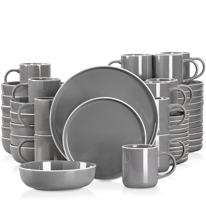 16/32/48 teiliges weißes Stoneware-Set mit Sesame Glaze Ceramic Dinnerware-Set - Unique Outlet