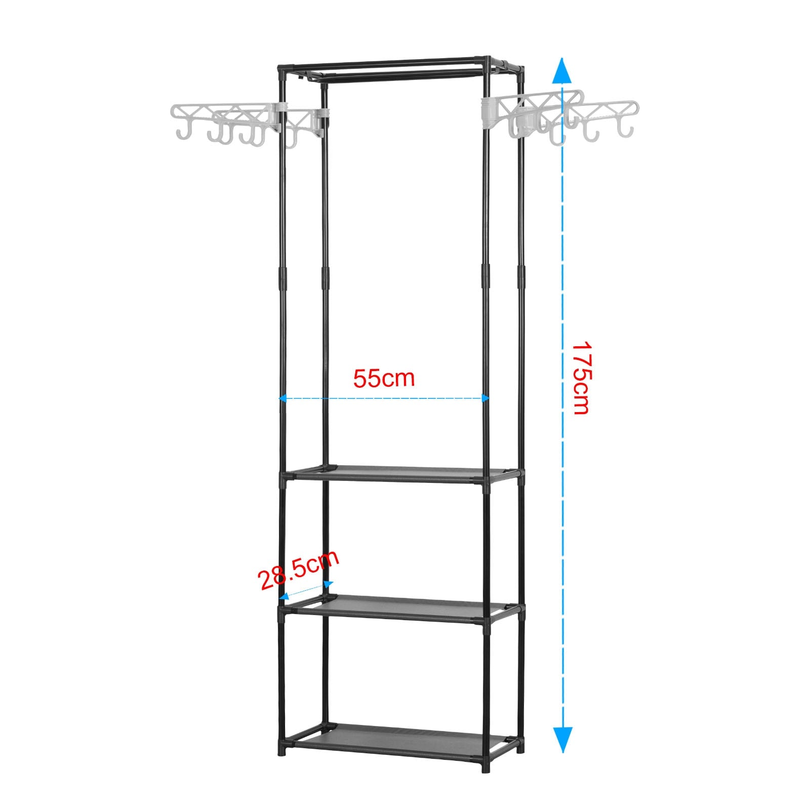 Organizer mit Ablage, Kleiderstange und Hängevorrichtung 55x28,5x175 cm - Platzsparender Kleiderständer für das Schlafzimmer - Unique Outlet