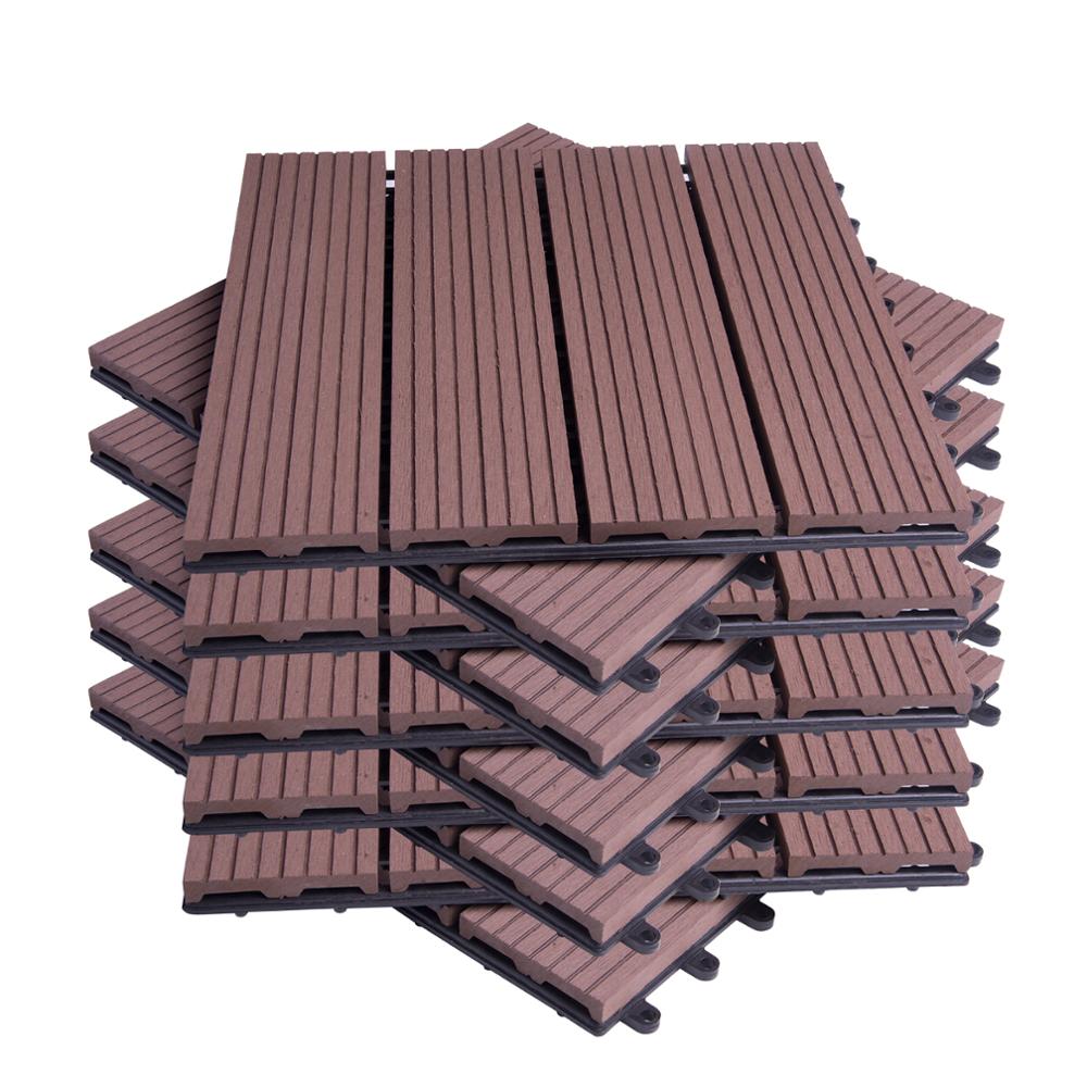 WPC-Komposit-Gartenbodenplatten, 30 x 30 cm, 11-teiliges Terrassenfliesen-Set mit Holzoptik und Klicksystem - Unique Outlet