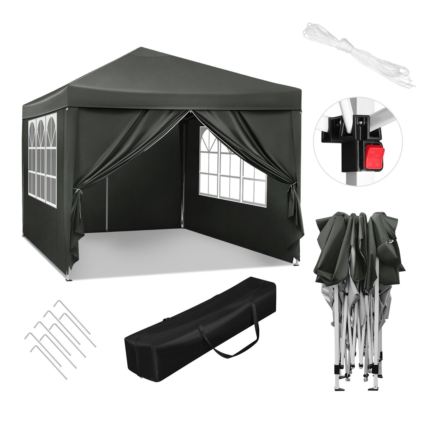 3x3m Gartenpavillon faltbar, wasserdicht, UV-Schutz, inklusive Tragetasche, Sonnenschutz, Zelt, Gazebo, Sonnenschutz und Schutz vor Regen - Unique Outlet