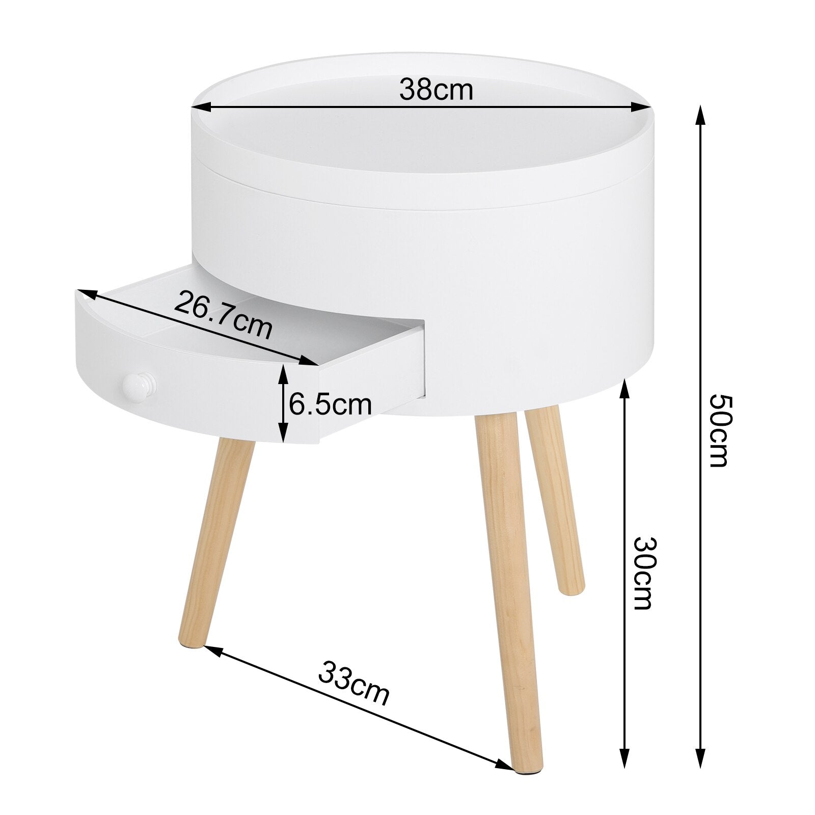 Weiße Nachttisch-Kommode mit Schublade: Runder Holz Beistelltisch mit modernem Design für Wohnzimmer und Schlafzimmer - Unique Outlet