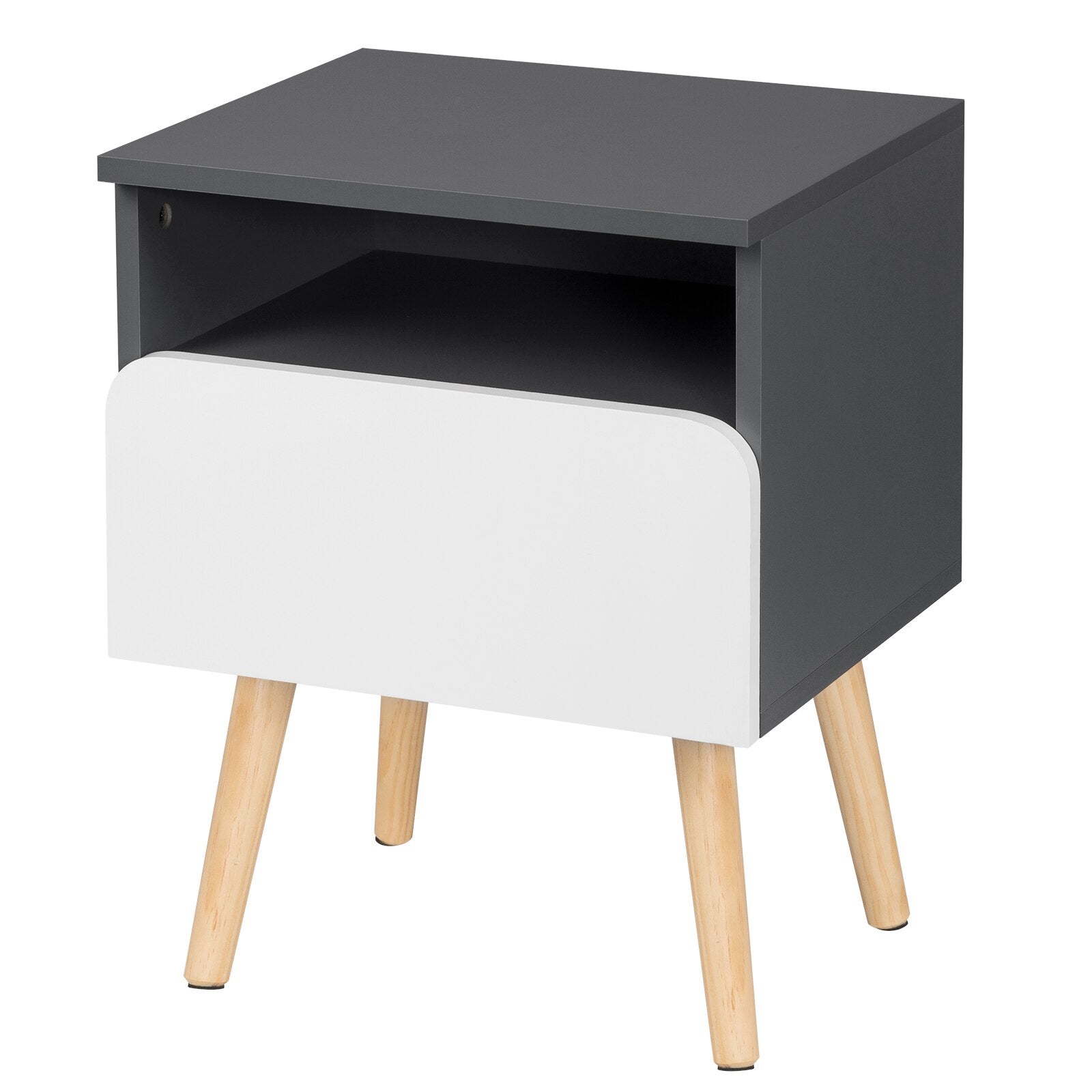 2 teiliges Nachttisch mit Schublade und offenem Fach - Holz Beistelltisch, praktische Aufbewahrung im Schlafzimmer - Unique Outlet