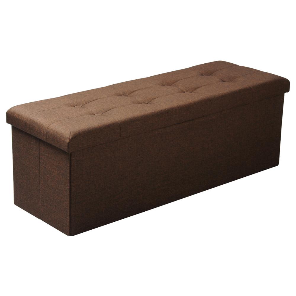 Klappbarer Hocker mit Stauraum, Sitzbank Truhe mit 118L Fassungsvermögen, Sitzpolster aus Leinen und Samt, für Wohnzimmermöbel und Aufbewahrung - Unique Outlet