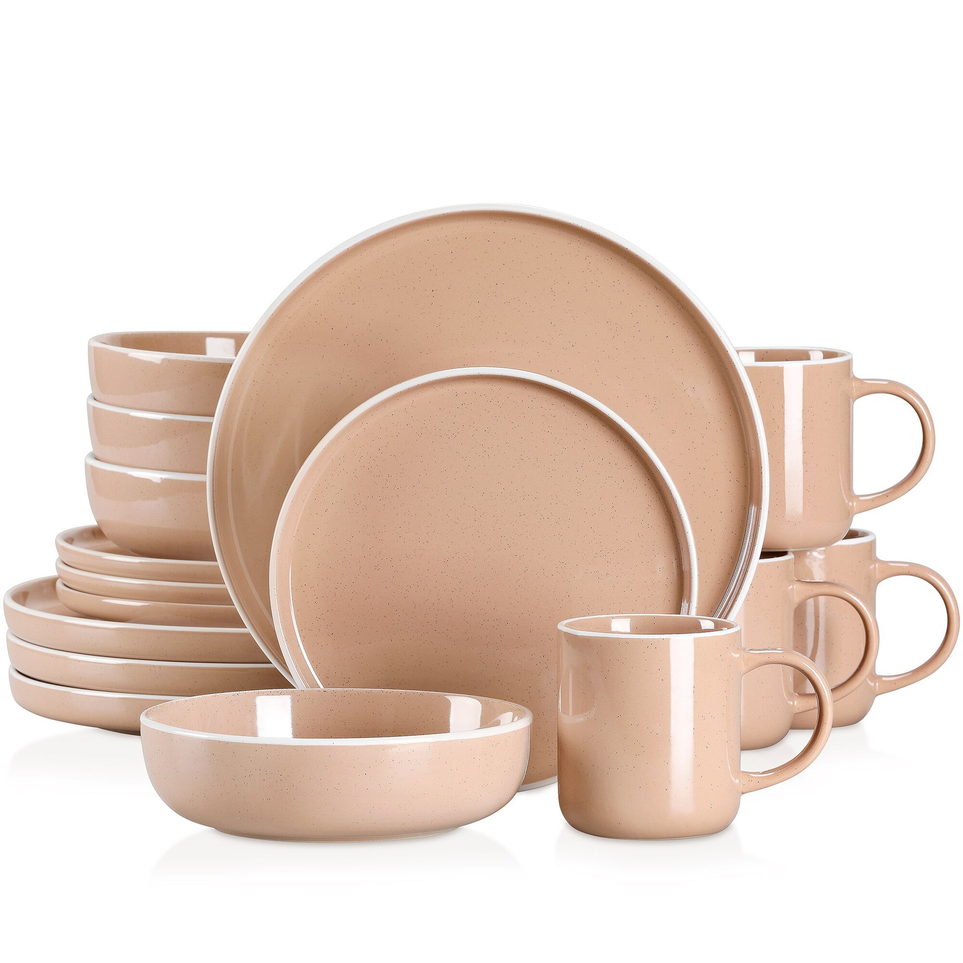 16/32/48 teiliges weißes Stoneware-Set mit Sesame Glaze Ceramic Dinnerware-Set - Unique Outlet
