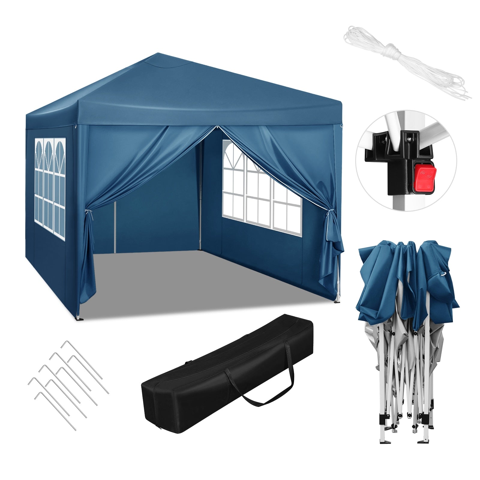 3x3m Gartenpavillon faltbar, wasserdicht, UV-Schutz, inklusive Tragetasche, Sonnenschutz, Zelt, Gazebo, Sonnenschutz und Schutz vor Regen - Unique Outlet