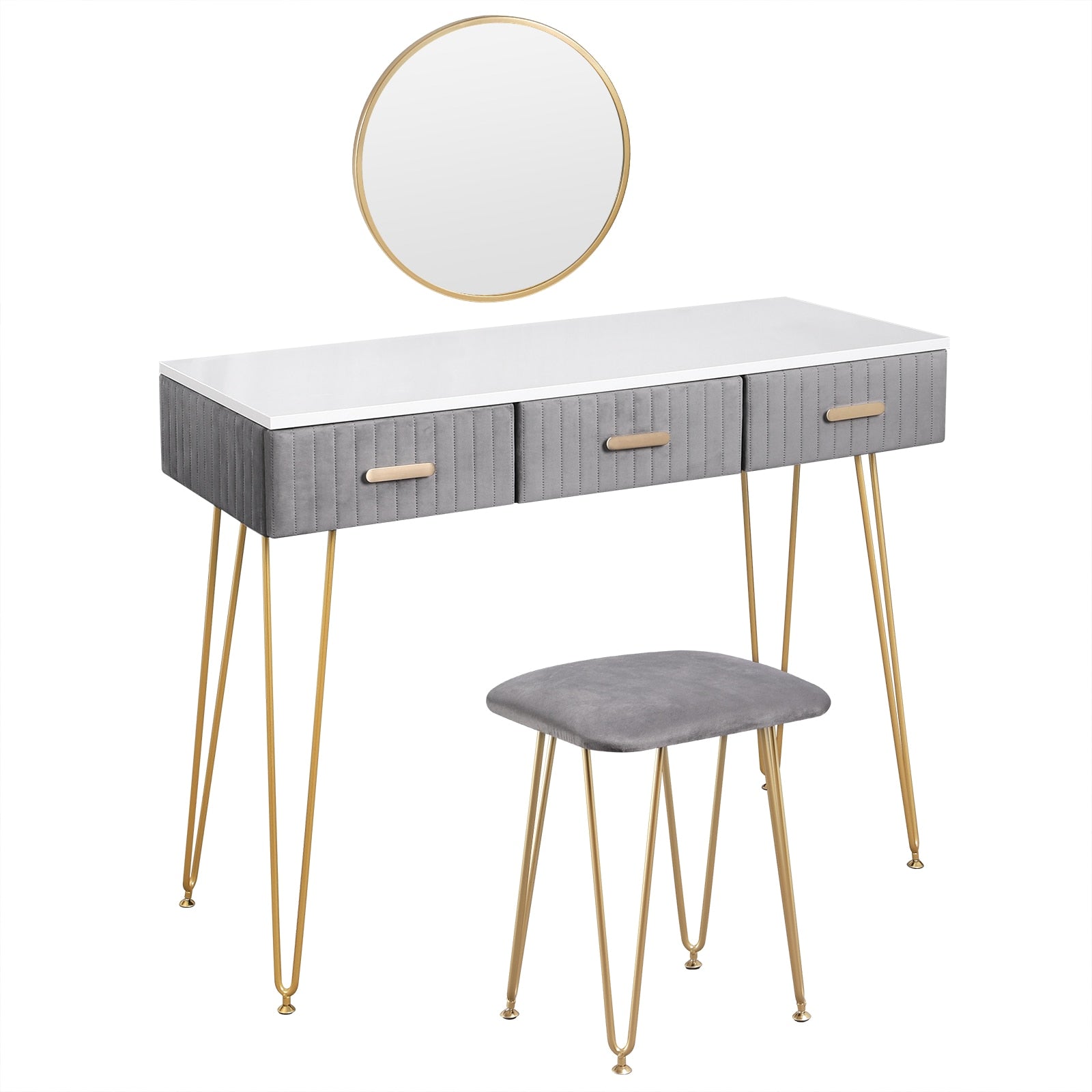 Moderner Schminktisch mit Hocker, Spiegel und Schubladen, Rosa/Grau Make-up Tisch für Schlafzimmer, Kosmetiktisch, Wohnmöbel - Unique Outlet