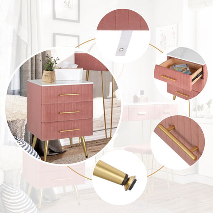 3 Schubladen Nachttisch Beistelltisch Couchtisch in Pink mit Goldbeinen, 40.5x41x62cm, 80kg Tragkraft - Unique Outlet