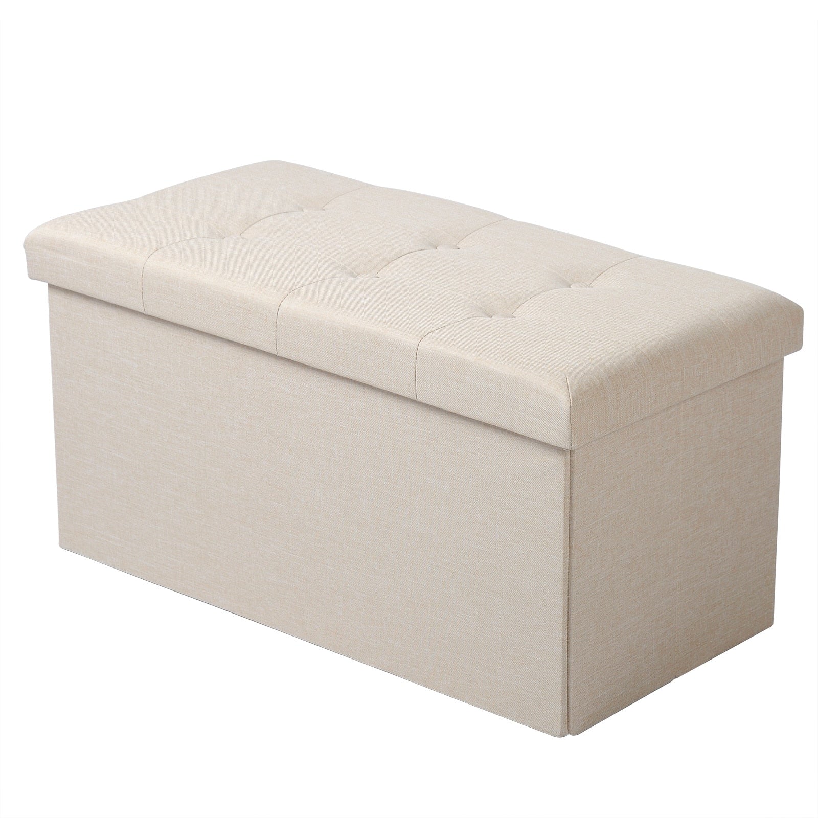 Faltbarer Aufbewahrungshocker mit gepolsterter Sitzfläche und abnehmbarem Deckel - Leinenstoff, 80L Kapazität, 300 kg Tragkraft, verschiedene Farben. - Unique Outlet
