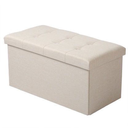 Faltbarer Aufbewahrungshocker mit gepolsterter Sitzfläche und abnehmbarem Deckel - Leinenstoff, 80L Kapazität, 300 kg Tragkraft, verschiedene Farben. - Unique Outlet