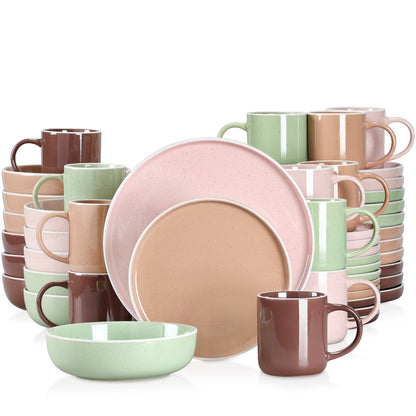 16/32/48 teiliges weißes Stoneware-Set mit Sesame Glaze Ceramic Dinnerware-Set - Unique Outlet