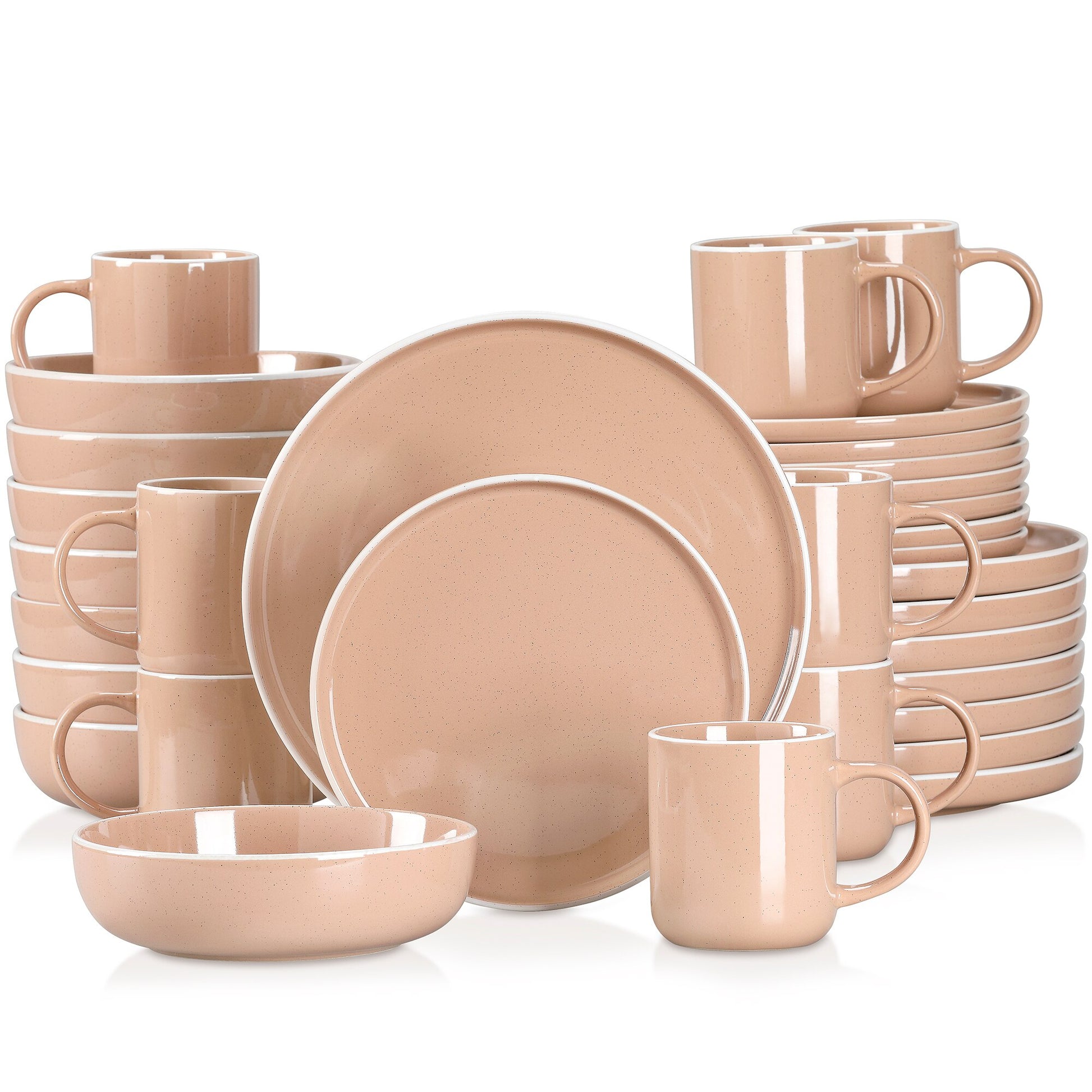 16/32/48 teiliges weißes Stoneware-Set mit Sesame Glaze Ceramic Dinnerware-Set - Unique Outlet