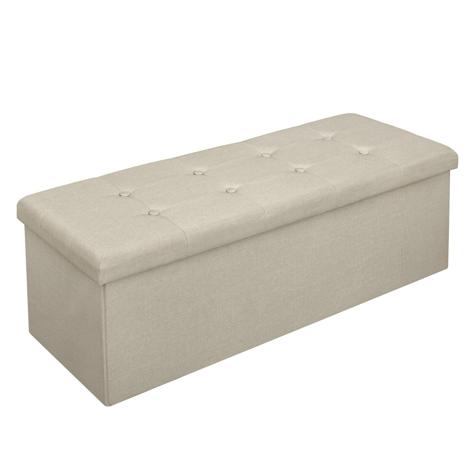 Klappbarer Hocker mit Stauraum, Sitzbank Truhe mit 118L Fassungsvermögen, Sitzpolster aus Leinen und Samt, für Wohnzimmermöbel und Aufbewahrung - Unique Outlet