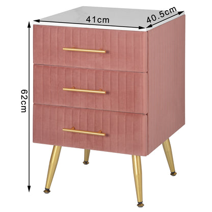 3 Schubladen Nachttisch Beistelltisch Couchtisch in Pink mit Goldbeinen, 40.5x41x62cm, 80kg Tragkraft - Unique Outlet