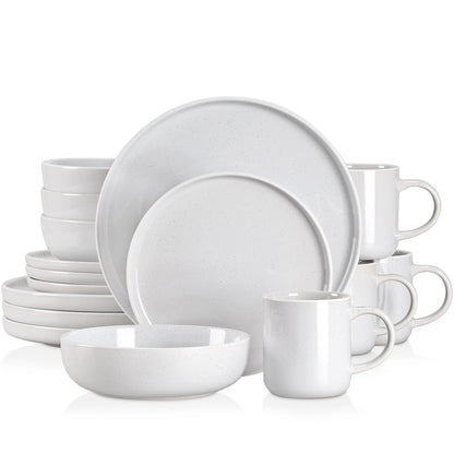 16/32/48 teiliges weißes Stoneware-Set mit Sesame Glaze Ceramic Dinnerware-Set - Unique Outlet