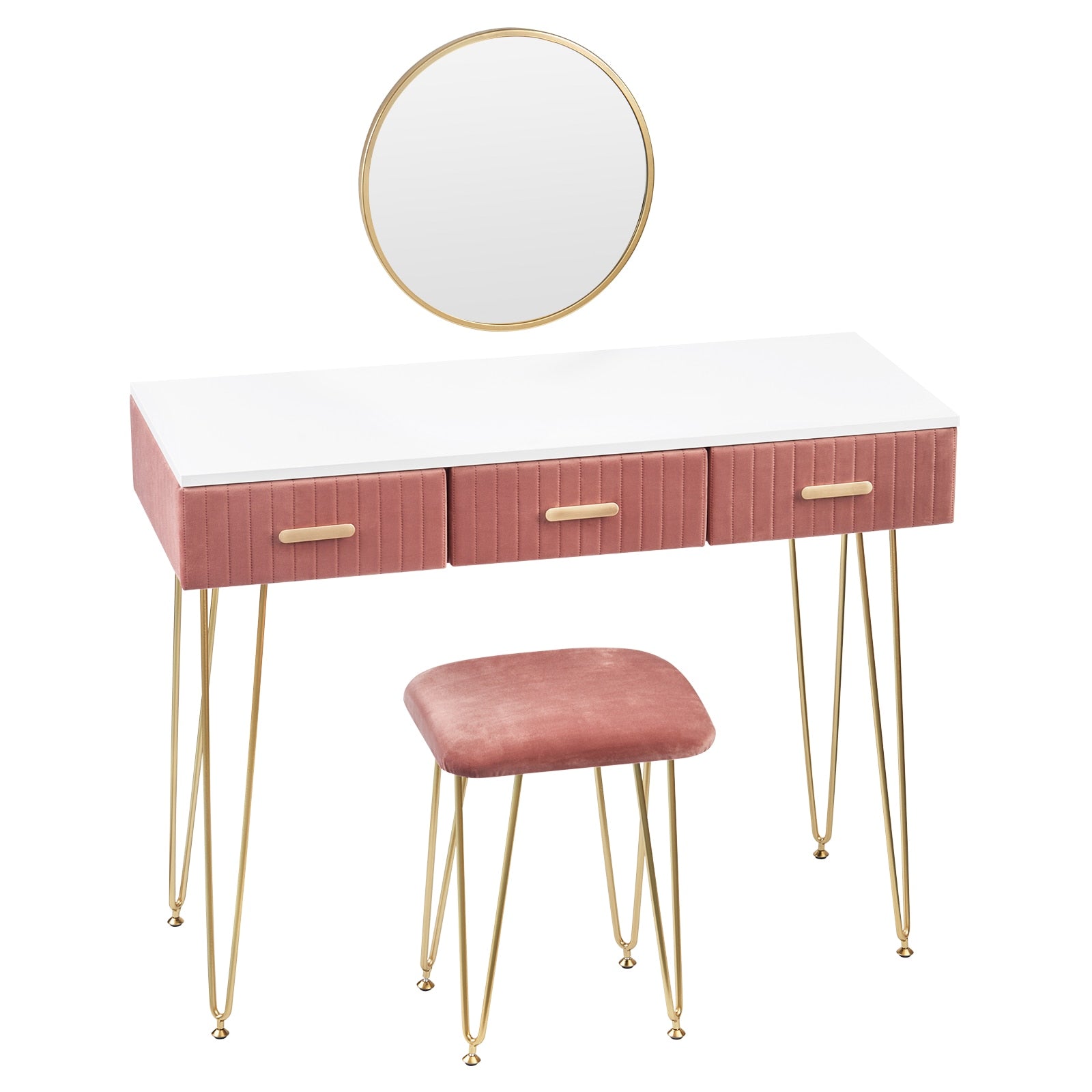 Moderner Schminktisch mit Hocker, Spiegel und Schubladen, Rosa/Grau Make-up Tisch für Schlafzimmer, Kosmetiktisch, Wohnmöbel - Unique Outlet