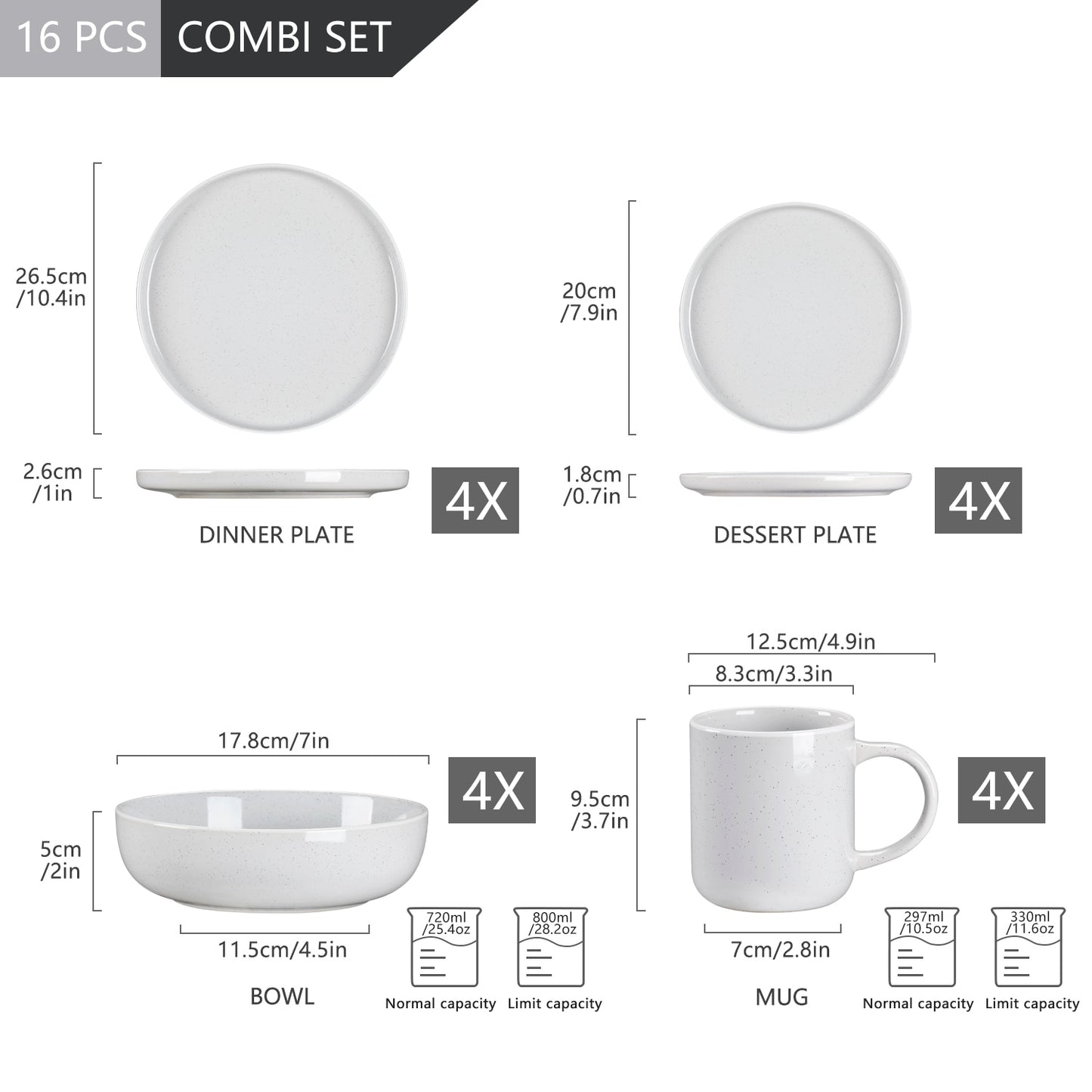 16/32/48 teiliges weißes Stoneware-Set mit Sesame Glaze Ceramic Dinnerware-Set - Unique Outlet