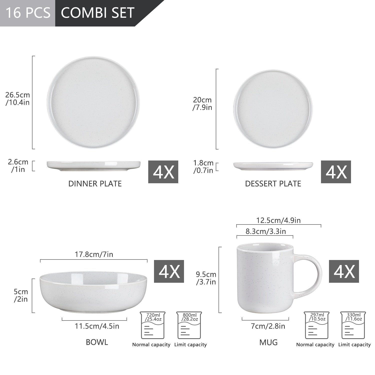 16/32/48 teiliges weißes Stoneware-Set mit Sesame Glaze Ceramic Dinnerware-Set - Unique Outlet