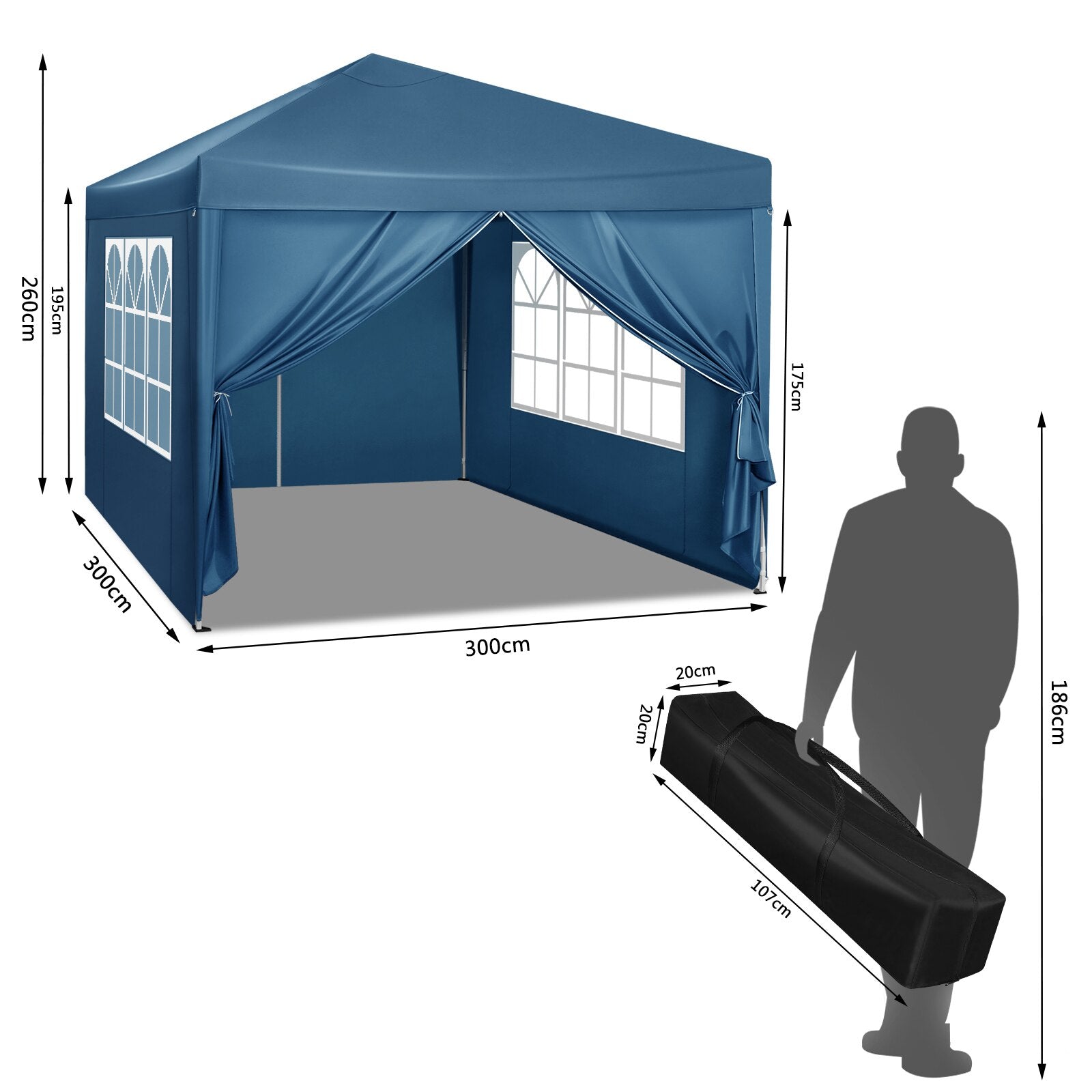 3x3m Gartenpavillon faltbar, wasserdicht, UV-Schutz, inklusive Tragetasche, Sonnenschutz, Zelt, Gazebo, Sonnenschutz und Schutz vor Regen - Unique Outlet