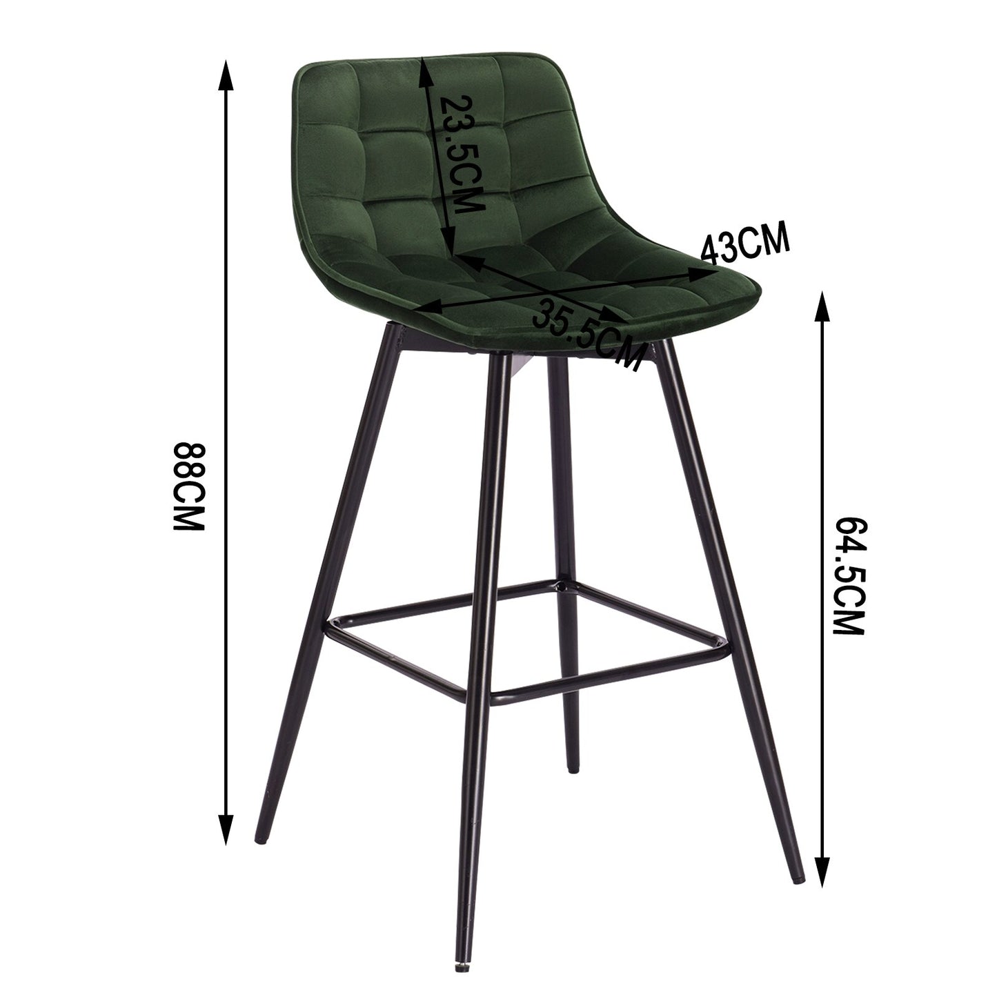 2 teiliges Designer Barhocker Set mit Leder/Velvet Sitz und Fußstütze aus Metallgestell für Zuhause und Bar Bistro - Unique Outlet