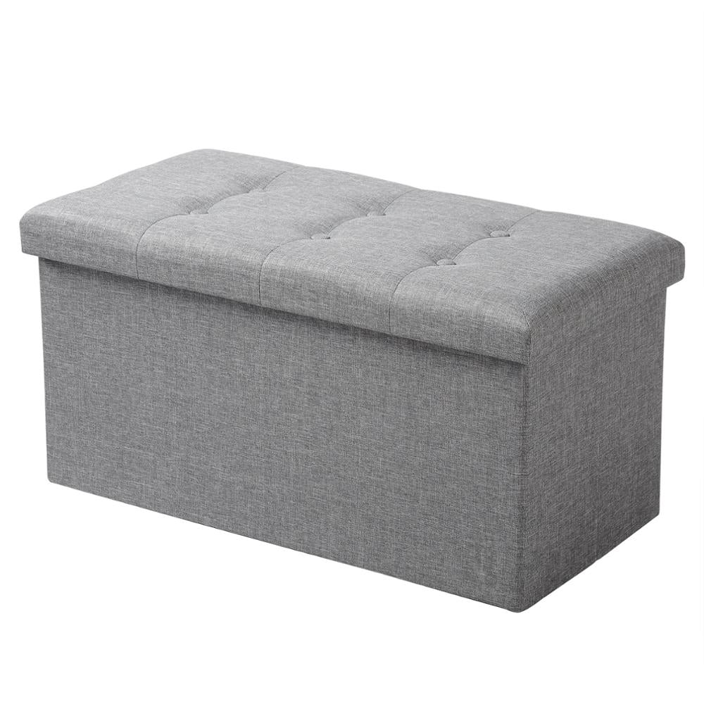 Faltbarer Aufbewahrungshocker mit gepolsterter Sitzfläche und abnehmbarem Deckel - Leinenstoff, 80L Kapazität, 300 kg Tragkraft, verschiedene Farben. - Unique Outlet