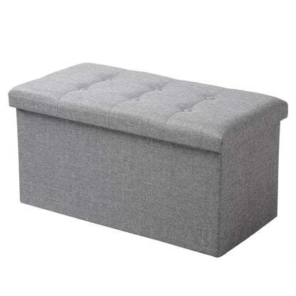 Faltbarer Aufbewahrungshocker mit gepolsterter Sitzfläche und abnehmbarem Deckel - Leinenstoff, 80L Kapazität, 300 kg Tragkraft, verschiedene Farben. - Unique Outlet