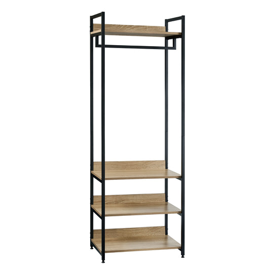 Kleiderschrank mit 3 Regalen und Schuhregal, Light Oak & Black Coat Rack, Hängerkleiderschrank, Möbel für Schlafzimmer. - Unique Outlet