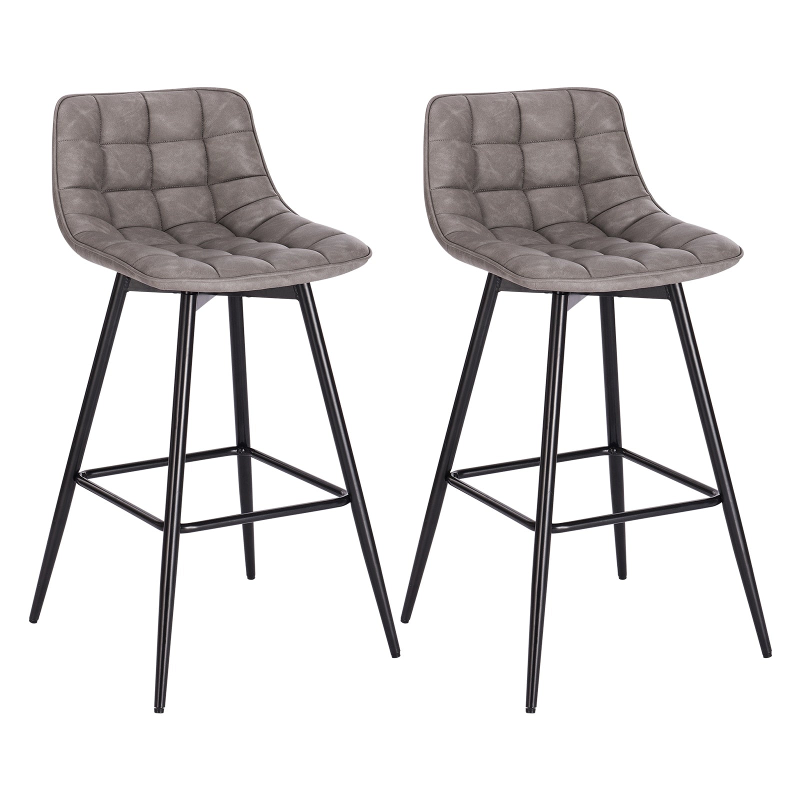 2 teiliges Designer Barhocker Set mit Leder/Velvet Sitz und Fußstütze aus Metallgestell für Zuhause und Bar Bistro - Unique Outlet