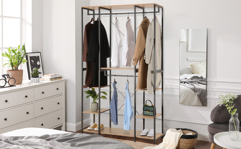 Kleideraufbewahrung mit Schuhregal - Moderner Kleiderständer für das Schlafzimmer und Wohnzimmer - 120x40x201 cm - umweltfreundliche Materialien - Einfache Montag - Unique Outlet
