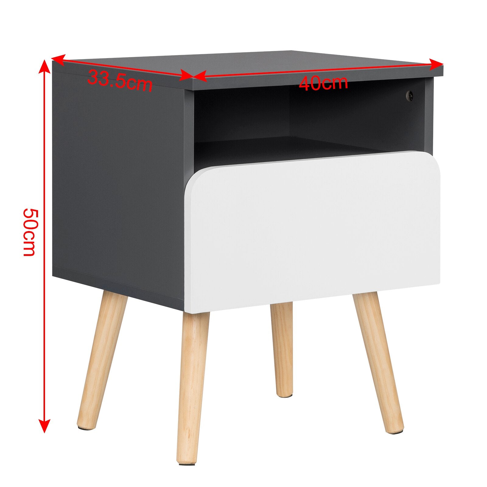 2 teiliges Nachttisch mit Schublade und offenem Fach - Holz Beistelltisch, praktische Aufbewahrung im Schlafzimmer - Unique Outlet